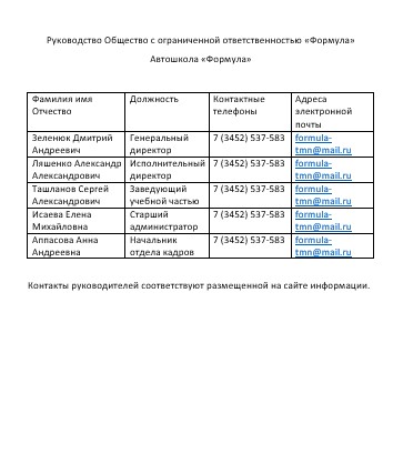 Руководство ООО Формула - фото